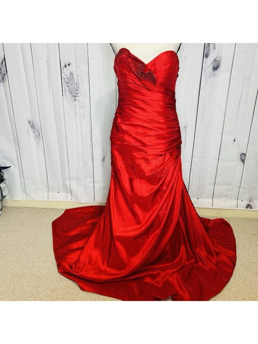 Flirt Maggie Sottero Prom Dress Maxi Gown Sz 10 Red Strapless Corset Back Vtg